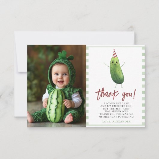 水彩ビッグディル最初の誕生日パーティー サンキューカード (正面)