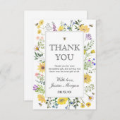 水彩ビーと繊細なワイルドフラワー赤ちゃんシャワー サンキューカード (正面/裏面)