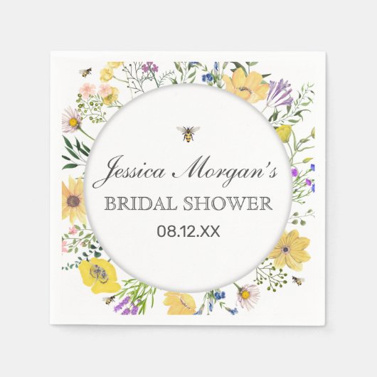 水彩ビーと繊細なワイルドフラワー赤ちゃんシャワー スタンダードカクテルナプキン (正面)