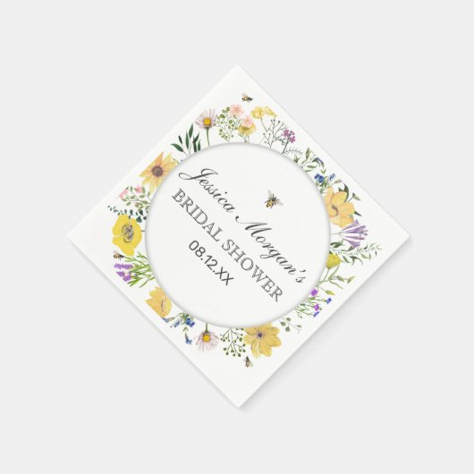 水彩ビーと繊細なワイルドフラワー赤ちゃんシャワー スタンダードカクテルナプキン (角)