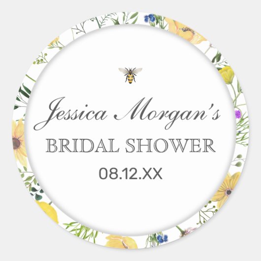 水彩ビーと繊細なワイルドフラワー赤ちゃんシャワー ラウンドシール (正面)