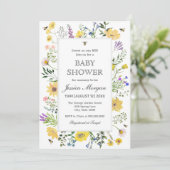 水彩ビーと繊細なワイルドフラワー赤ちゃんシャワー 招待状 (スタンド正面)