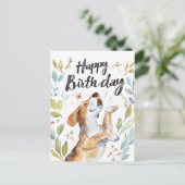 水彩ビーグル犬の誕生日 ポストカード (スタンド正面)