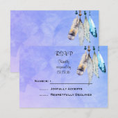 水彩ビーズとフェザー ウェディング RSVP (正面/裏面)