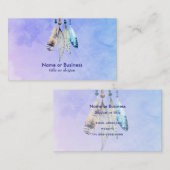 水彩ビーズと紫の背景の羽 名刺 (正面/裏面)