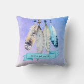 水彩ビーズ'n青紫色の羽毛 クッション (裏面)