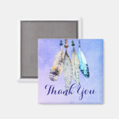 水彩ビーズ'n青紫色の羽毛 マグネット (正面/裏面)