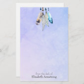 水彩ビーズ'n青紫色の羽毛 便箋 (正面/裏面)