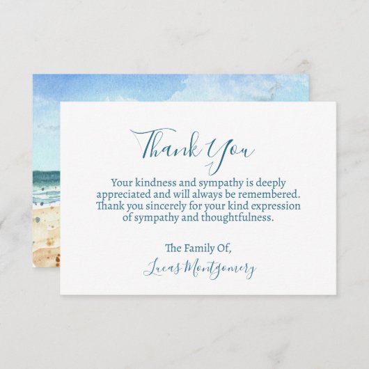 水彩ビーチありがとう悔やみや弔慰 ノートカード (正面/裏面)