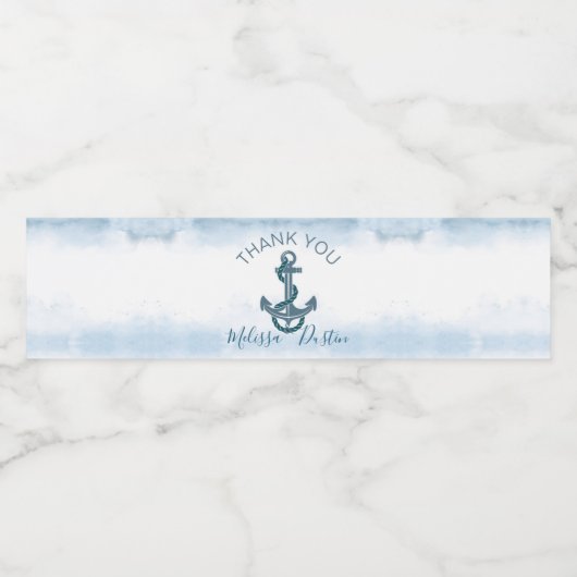 水彩ビーチいかり航海の結婚式の引き出物 ペットボトルラベル (シングルラベル)