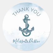 水彩ビーチいかり航海の結婚式の引き出物 ラウンドシール (正面)