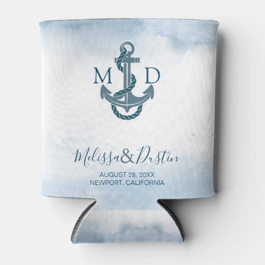 水彩ビーチいかり航海の結婚式の引き出物 缶クーラー (正面)