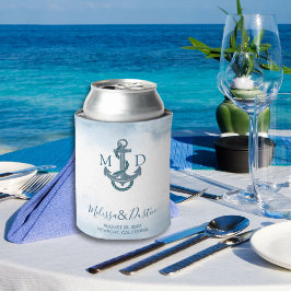 水彩ビーチいかり航海の結婚式の引き出物 缶クーラー