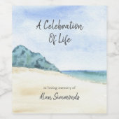 水彩ビーチお祝いの慰霊碑 ワインラベル (シングルラベル)