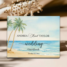 水彩ビーチとパームツリーエレガントな結婚式