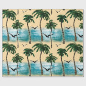 水彩ビーチのシームレスなテクスチャ。カモメのヤシ ラッピングペーパー (フラット)