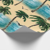 水彩ビーチのシームレスなテクスチャ。カモメのヤシ ラッピングペーパー (角)