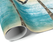 水彩ビーチのシームレスなテクスチャ。カモメのヤシ ラッピングペーパー (ロールコーナー)