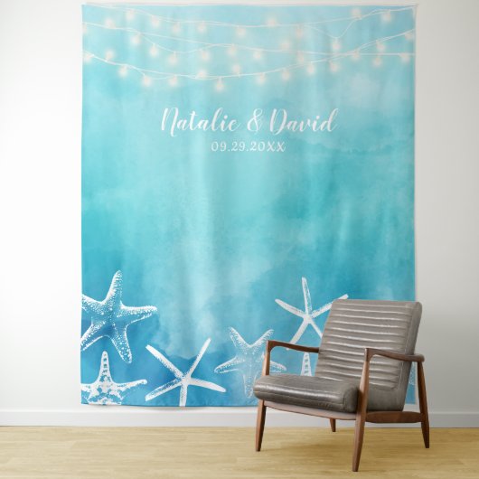 水彩ビーチのヒトデ結婚の夏の背景 タペストリー (インサイチュ)