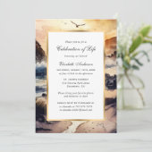 水彩ビーチアットサンセットお祝いオブライフ 招待状 (スタンド正面)