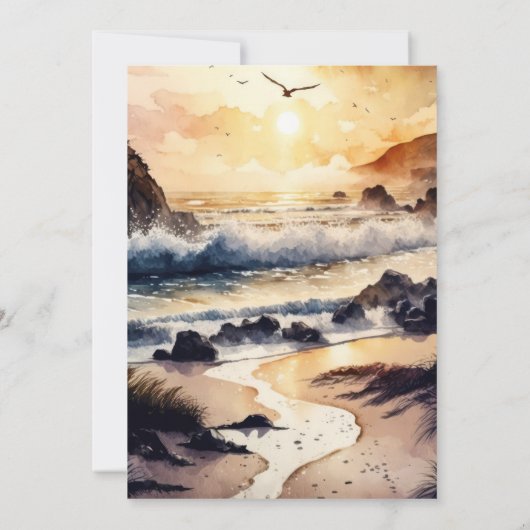 水彩ビーチアットサンセットお祝いオブライフ 招待状 (裏面)