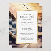 水彩ビーチアットサンセットお祝いオブライフ 招待状 (正面/裏面)