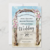 水彩ビーチアーバーピンク&ホワイトローズ結婚ズ 招待状 (正面)