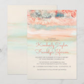 水彩ビーチウェディング ピンク ブルー 招待状 (正面/裏面)