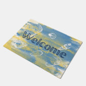 水彩ビーチウェルカムブルーイエロー ドアマット (アングル)