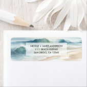 水彩ビーチウェーブ 海岸 ウェディング ラベル (インサイチュ)