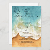 水彩ビーチオンザビーチ結婚式招待状 招待状 (正面/裏面)