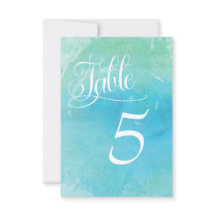 水彩ビーチオーシャンウェディングテーブルナンバーカード