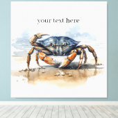 水彩ビーチカニカスタム キャンバスプリント (インサイチュ (ウッドフロア))