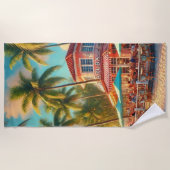 水彩ビーチカフェトロピカル ビーチタオル (正面)