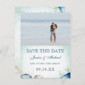 水彩ビーチカリグラフィー写真Save The Date インビテーションポストカード (正面/裏面)