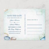 水彩ビーチカリグラフィー写真Save The Date インビテーションポストカード (裏面)