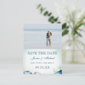 水彩ビーチカリグラフィー写真Save The Date インビテーションポストカード (スタンド正面)
