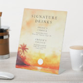 水彩ビーチサンセットシグネチャードリンク ウェディング 台座サイン (インサイチュ)