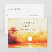 水彩ビーチサンセットソングリクエストの返信はがき インビテーションポストカード (正面/裏面)