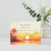水彩ビーチサンセットソングリクエストの返信はがき インビテーションポストカード (スタンド正面)
