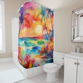 水彩ビーチサンセットトロピカルアート シャワーカーテン (インサイチュ)
