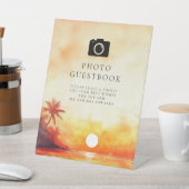 水彩ビーチサンセット写真ゲストブック ウェディング 台座サイン (インサイチュ)