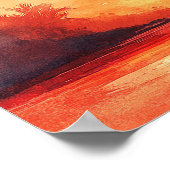 水彩ビーチサンセット結婚のウェルカムサイン ポスター (角)