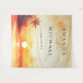 水彩ビーチサンセット結婚の写真の背景 タペストリー (正面(横))