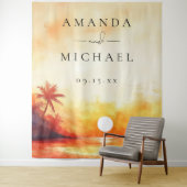 水彩ビーチサンセット結婚の写真の背景 タペストリー (インサイチュ)