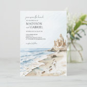 水彩ビーチサンドキャッスル結婚ズ 招待状 (スタンド正面)