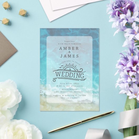 水彩ビーチショアラインアート結婚ズ アクリル招待状 (インサイチュ (ウェディング))