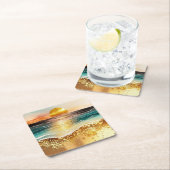 水彩ビーチシリーズデザイン3 スクエアペーパーコースター (インサイチュ)