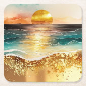 水彩ビーチシリーズデザイン3 スクエアペーパーコースター (正面)