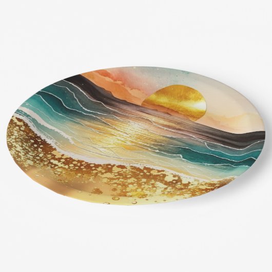 水彩ビーチシリーズデザイン3 ペーパープレート (アングル)